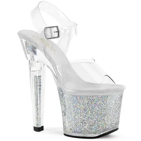 7 Inch Heel LOVESICK-708SG Clear Silver Glitter