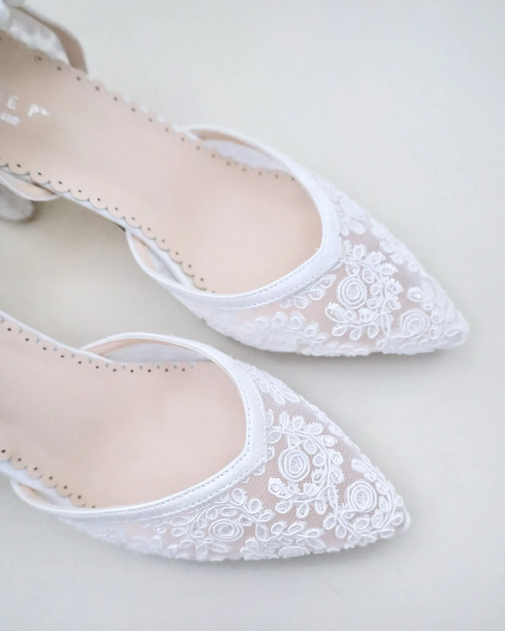 Bridal Lace Block Heel with Pearls Strap