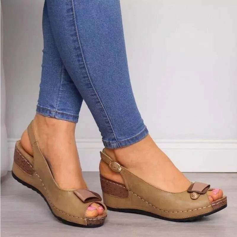 Buckle Peep Toe Wedge Sandals