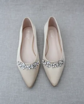 Champagne Evening Flats with Floral Rhinestones Details