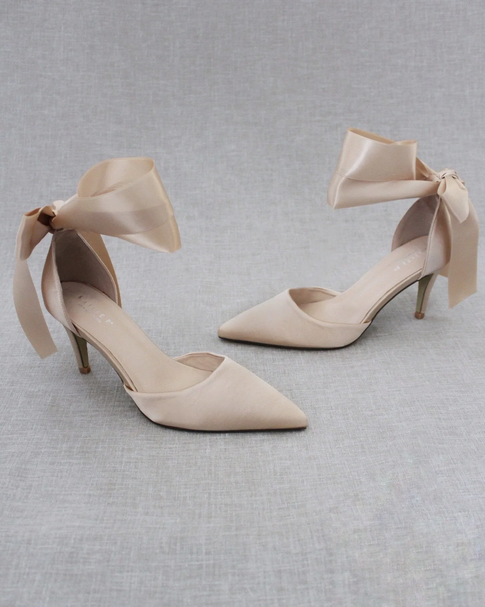 Champagne Evening Heels With Ankle Ribbon