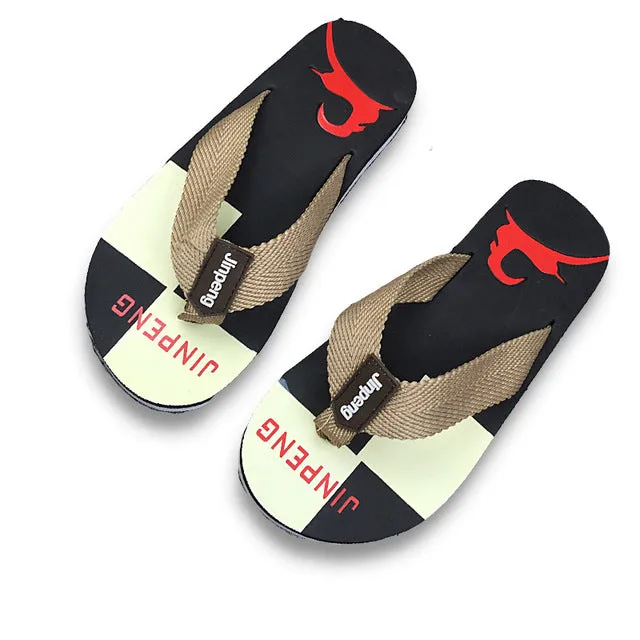 COOLSA New Summer Men Flip Flops Printing Elk Soft Ribbon Protect Foot  Non-slip Slippers Indoor Sandals Casual Mens Beach Shoes