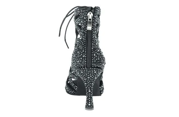 Dancin Boots with Crossed Bands Black whit Crystal Strass 