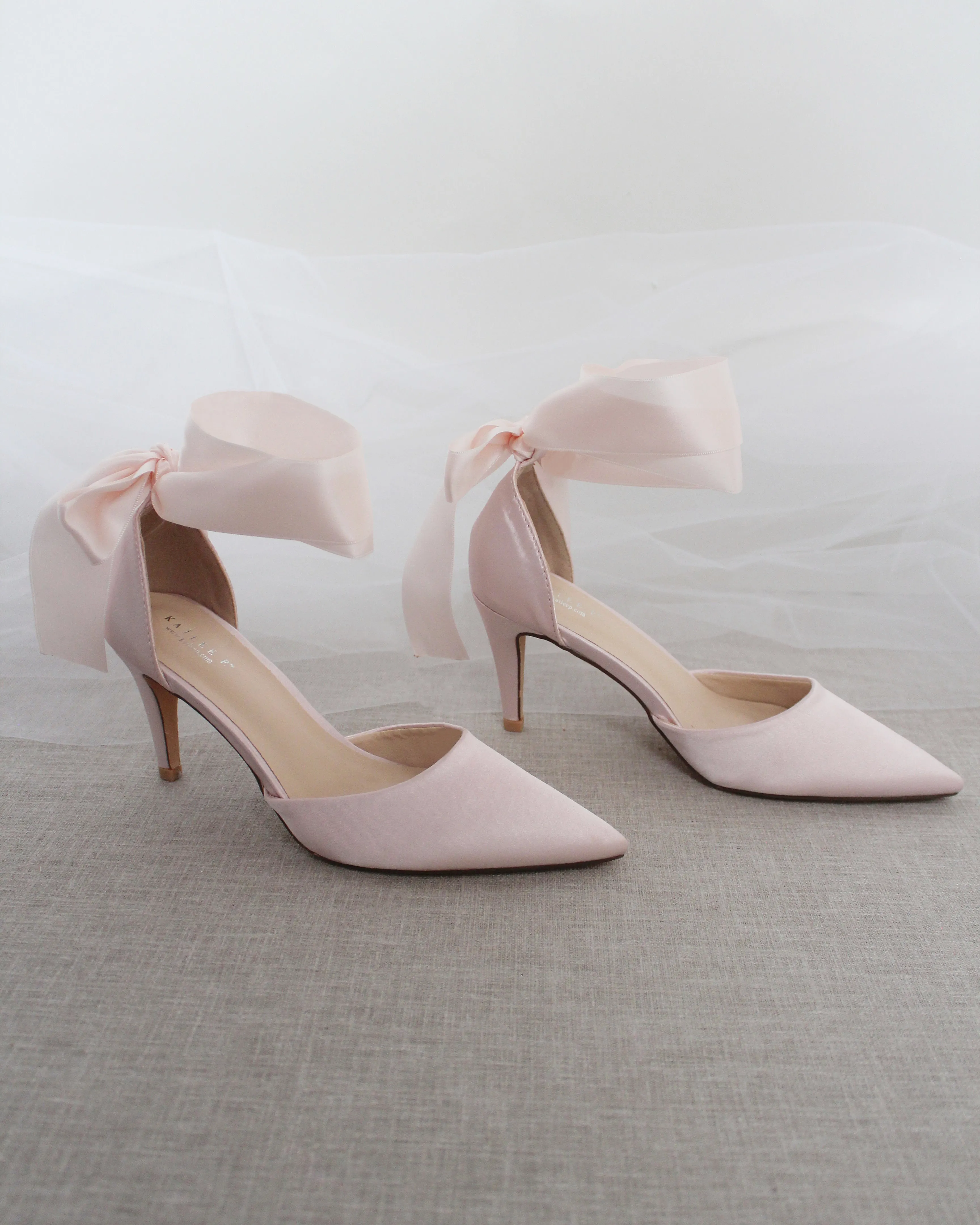 Dusty Pink Evening Heels With Ankle Ribbon