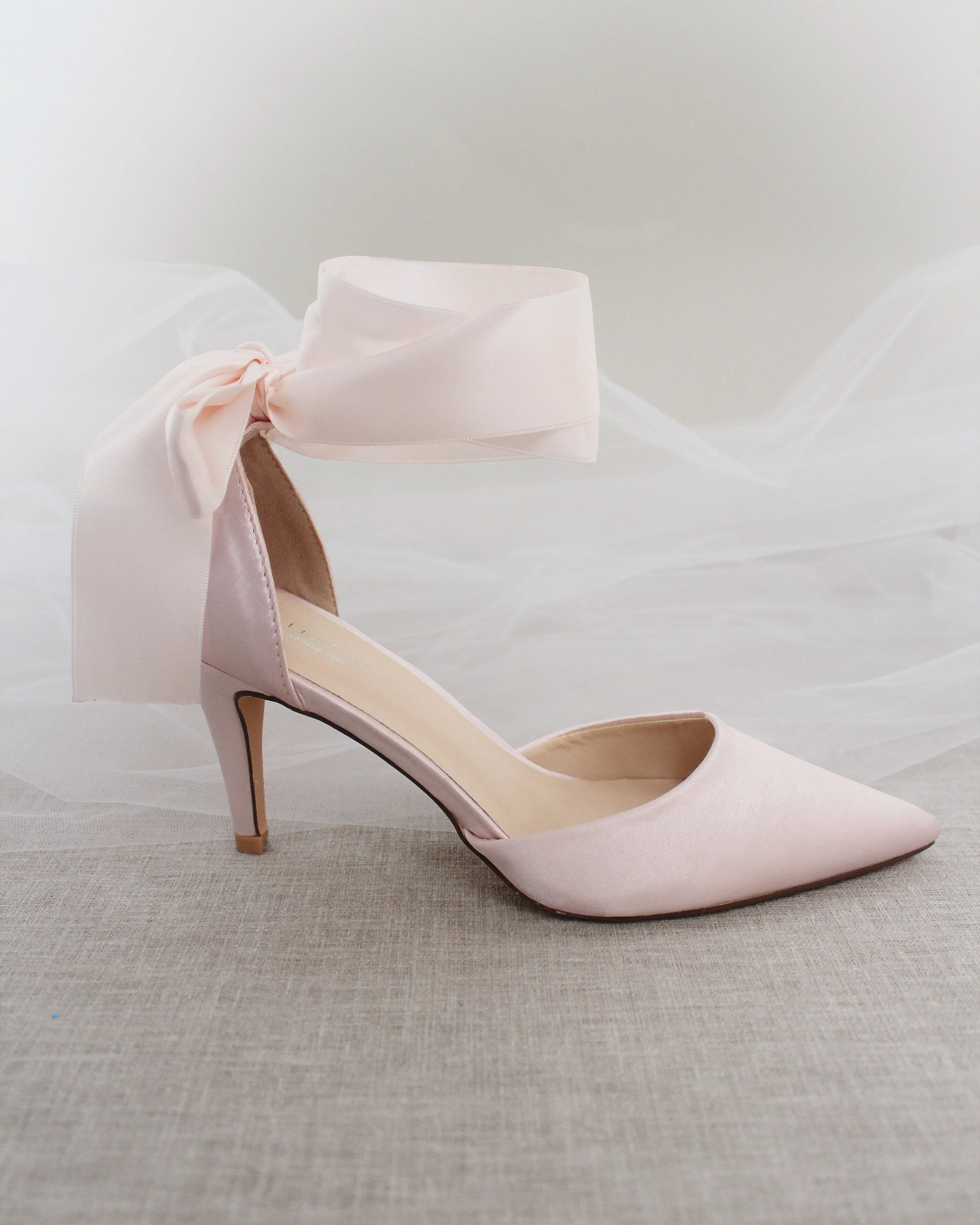 Dusty Pink Evening Heels With Ankle Ribbon