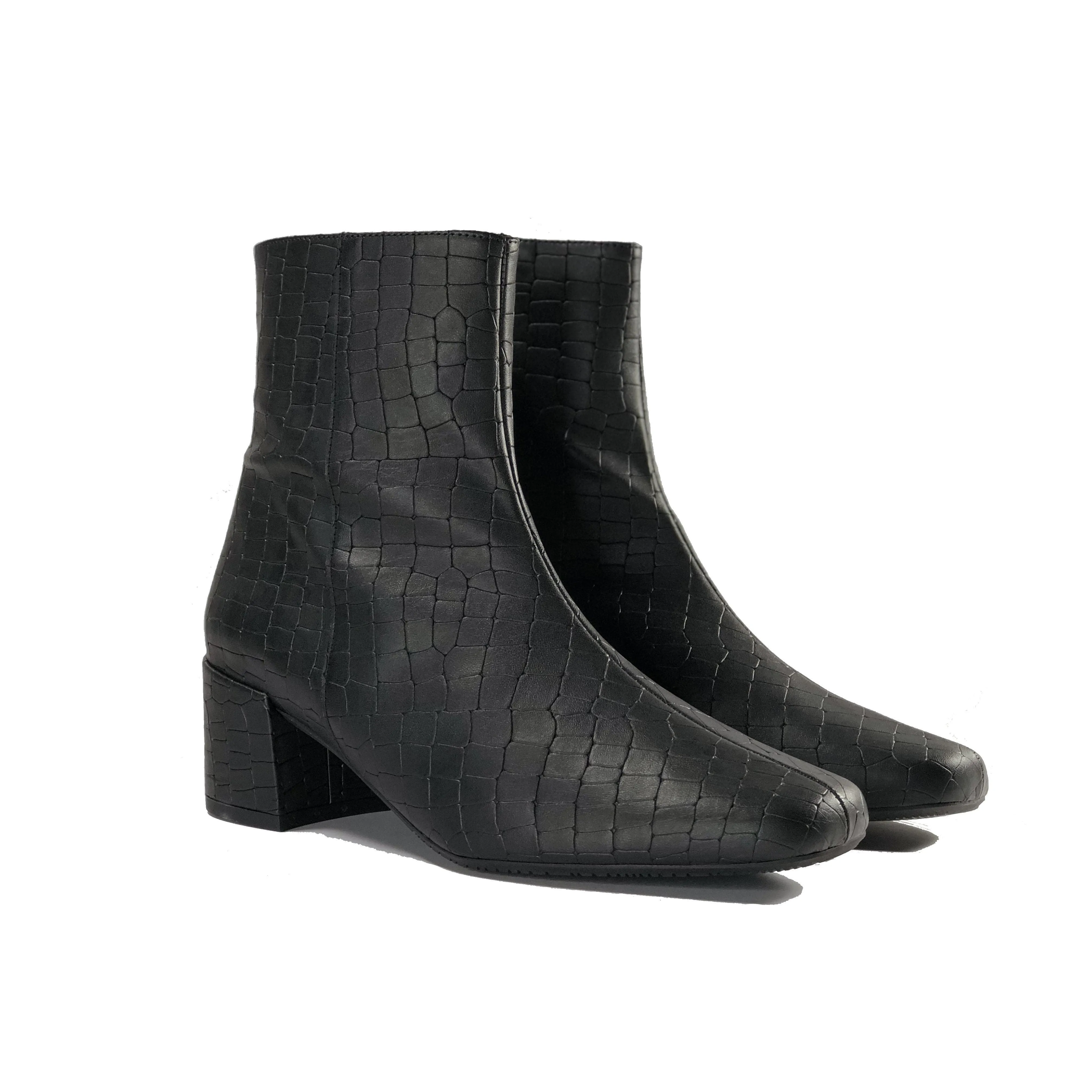 'Jacqui' vegan-leather ankle boot by Zette Shoes - black croc