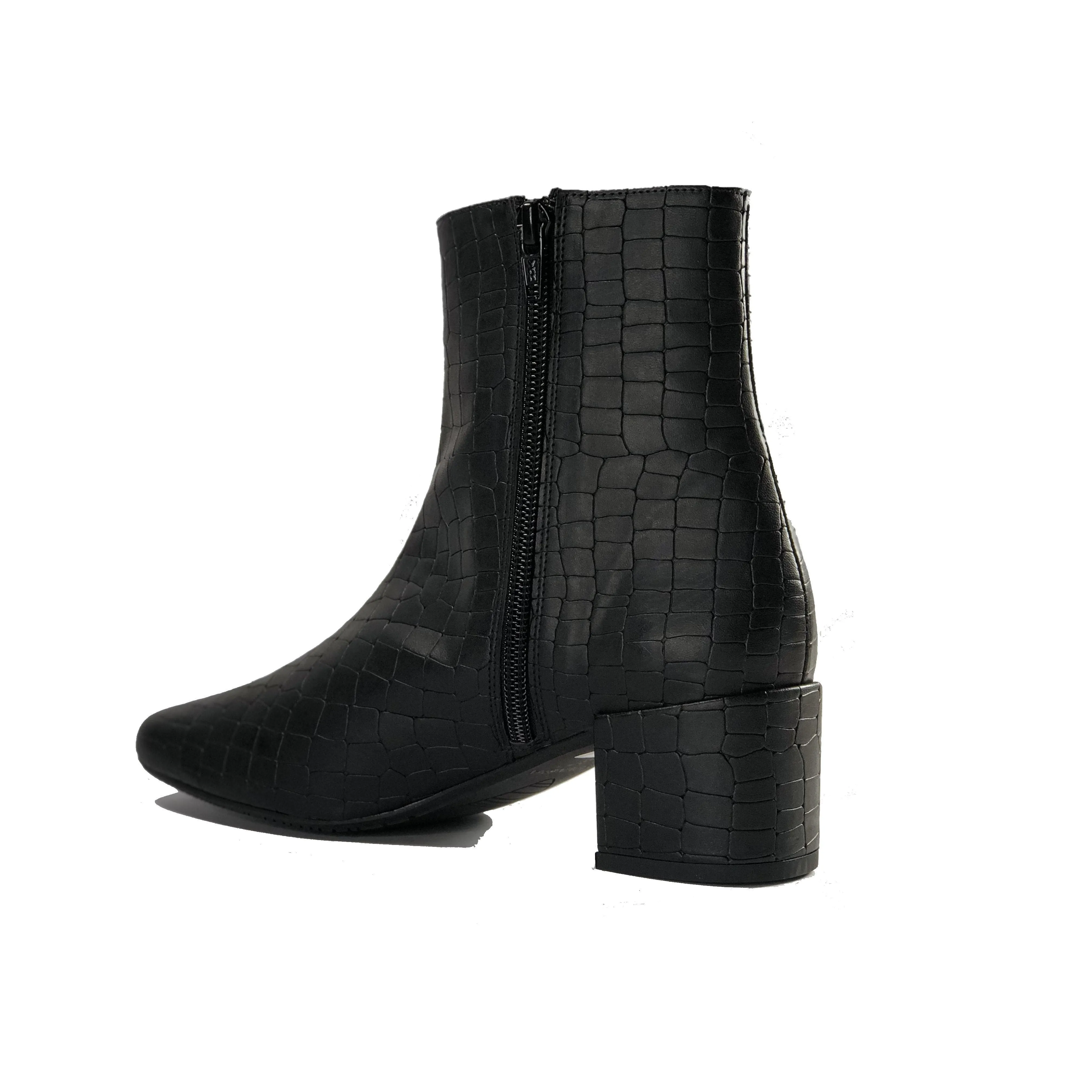 'Jacqui' vegan-leather ankle boot by Zette Shoes - black croc