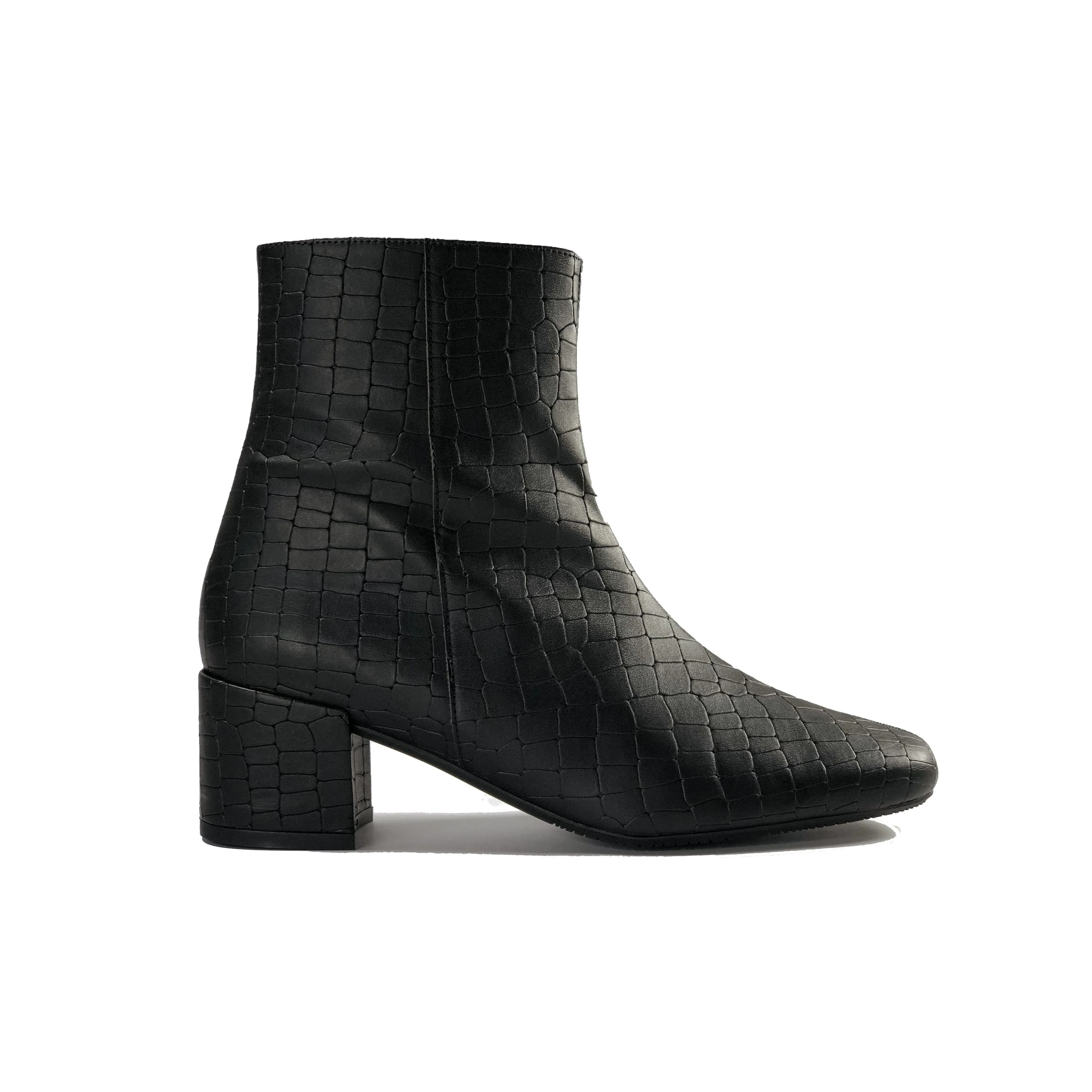 'Jacqui' vegan-leather ankle boot by Zette Shoes - black croc