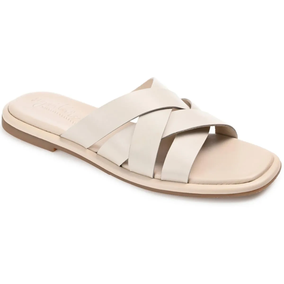 Journee Signature Womens Parkker Leather Slip On Slide Sandals