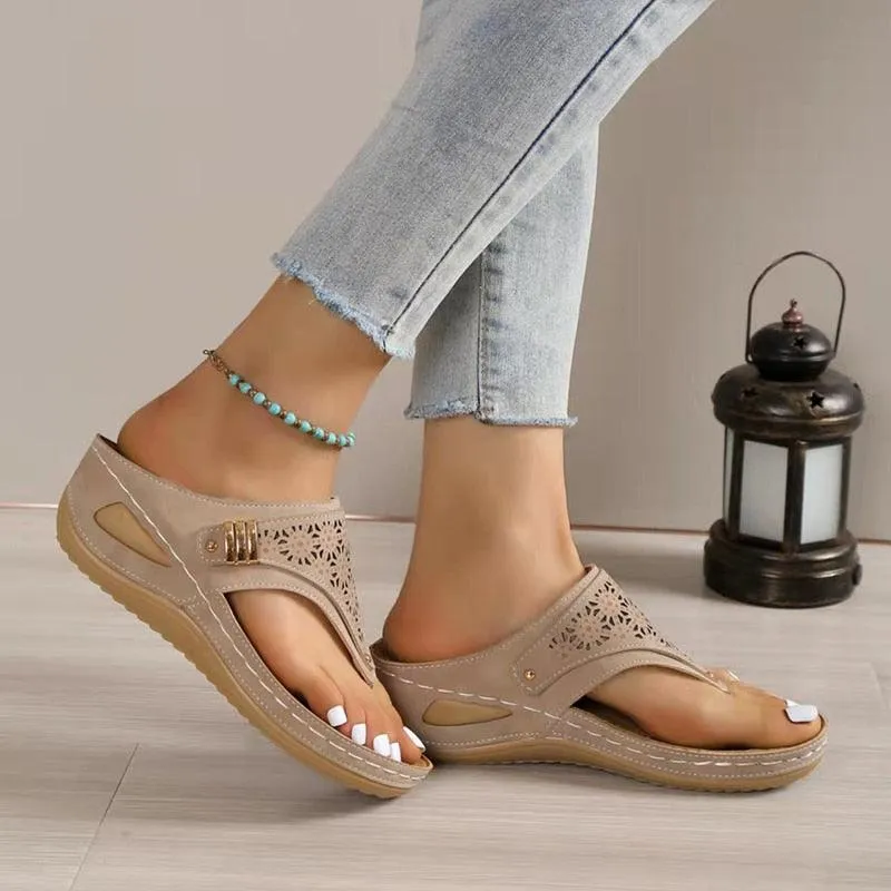 Layered Leather Wedge Sandals