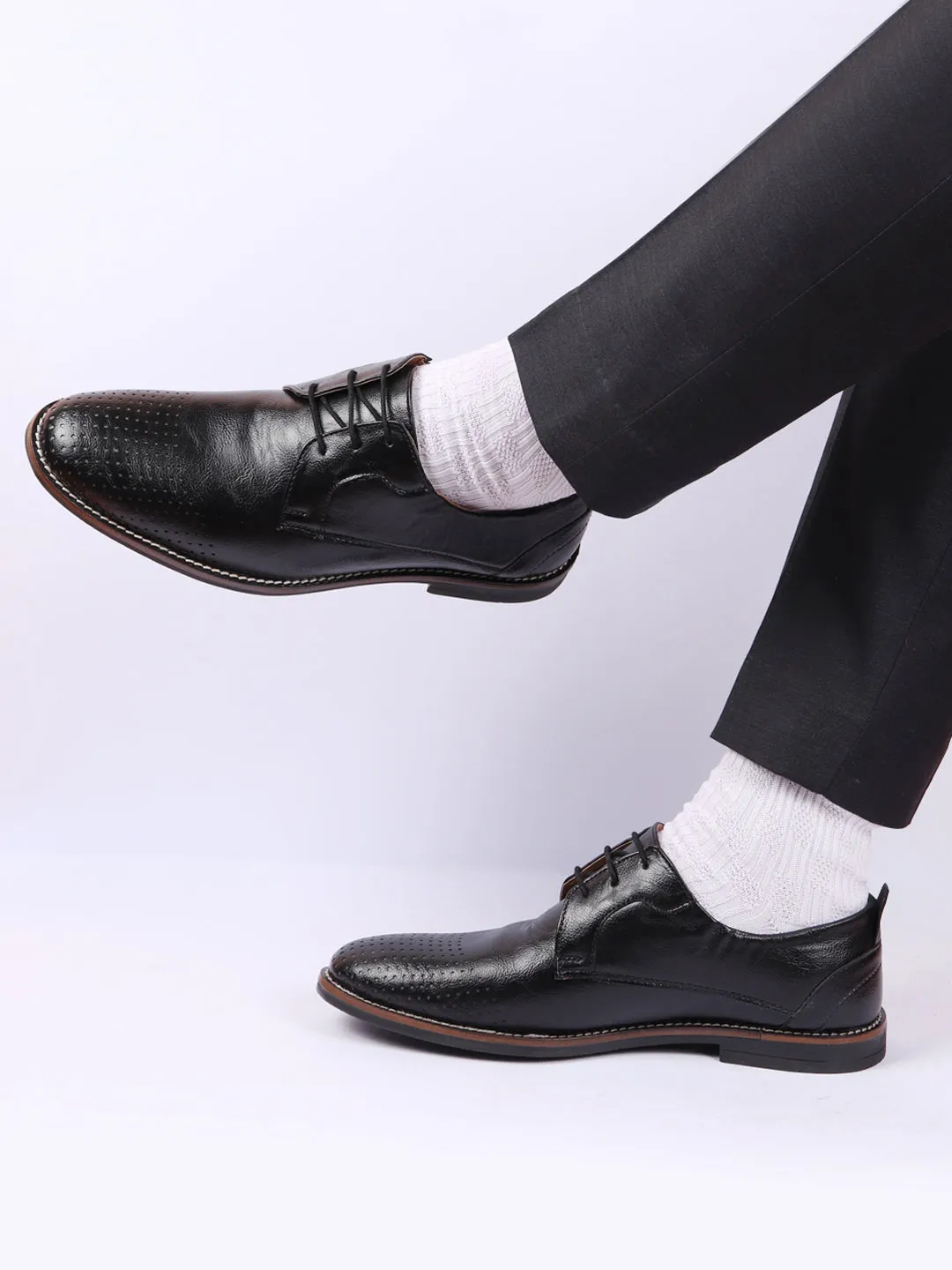 Men Black Cap Toe Formal/Office Lace Up Dress Shoes