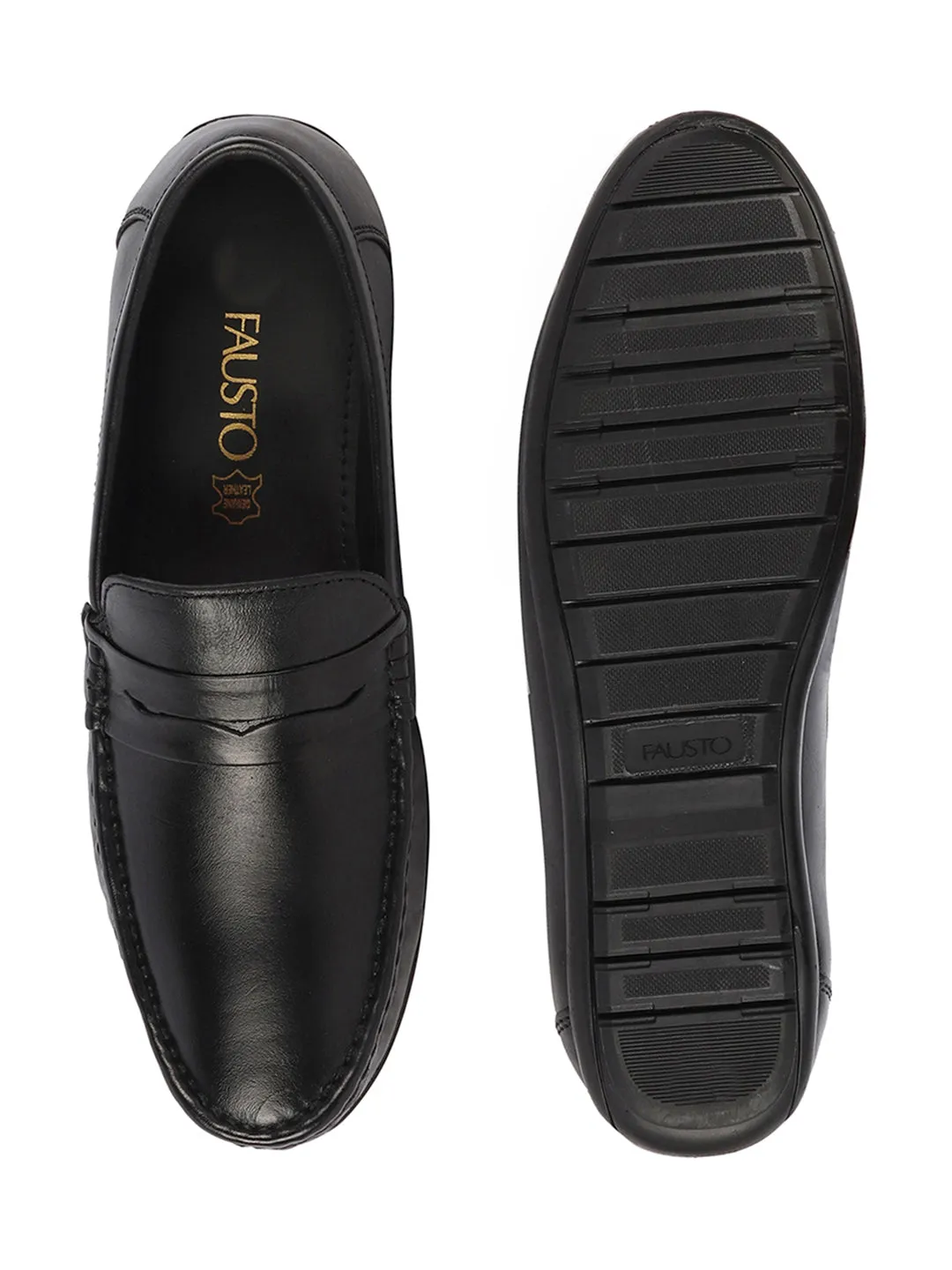 Men Black Classic Genuine Leather Slip on Loafer Shoes