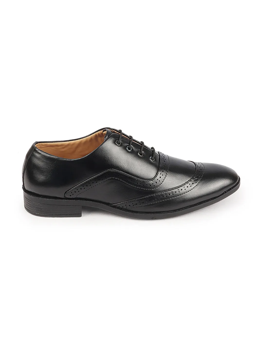 Men Black Formal Office Round Toe Comfort Brogue Lace Up Shoes