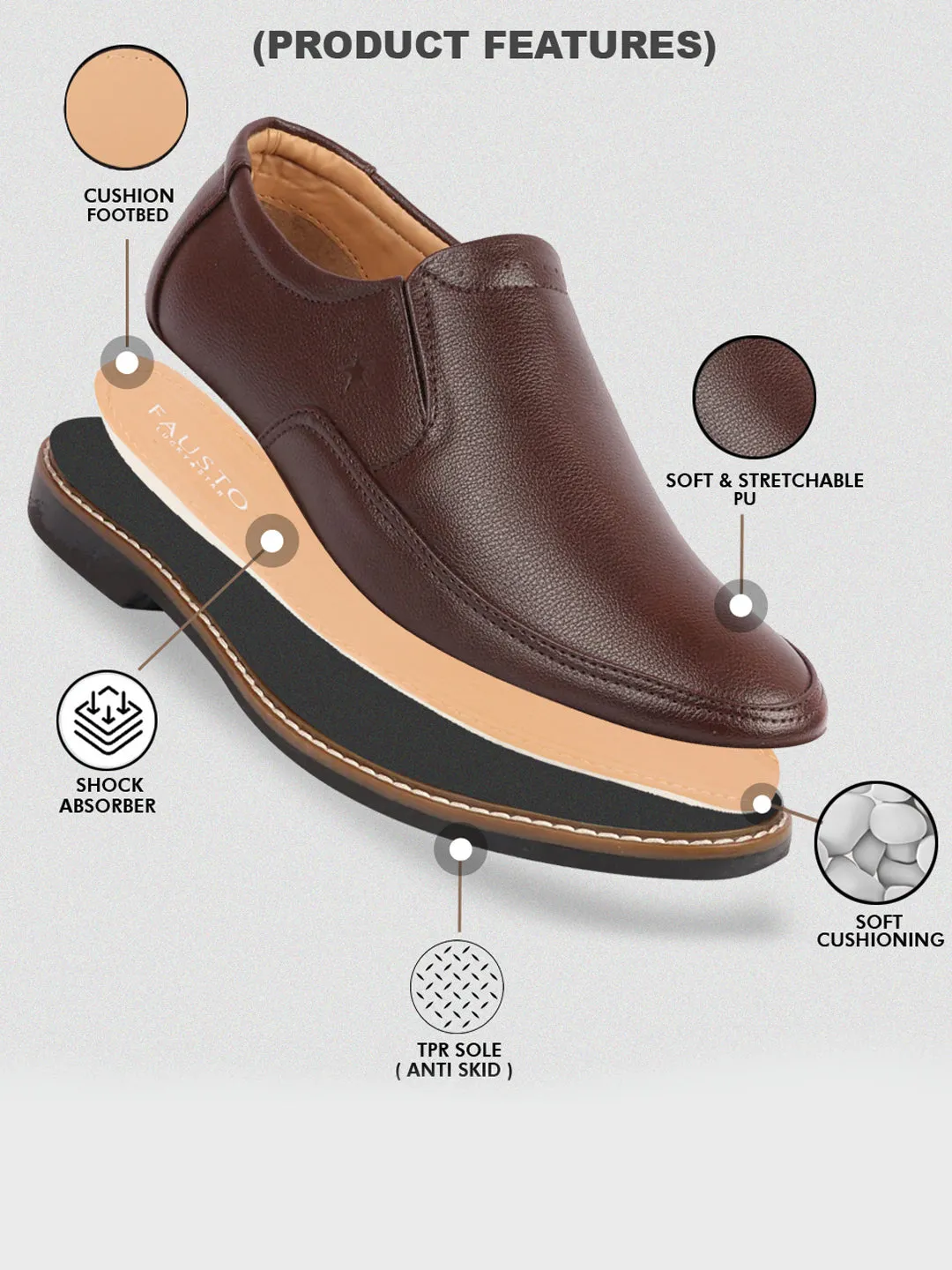 Men Brown Formal Superior Comfort Slip On Shoes