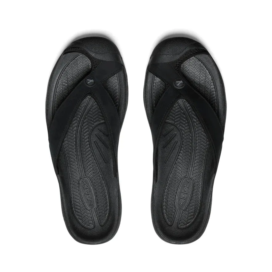 Men's Keen Waimea Leather Flip Flop Color: Black / Black