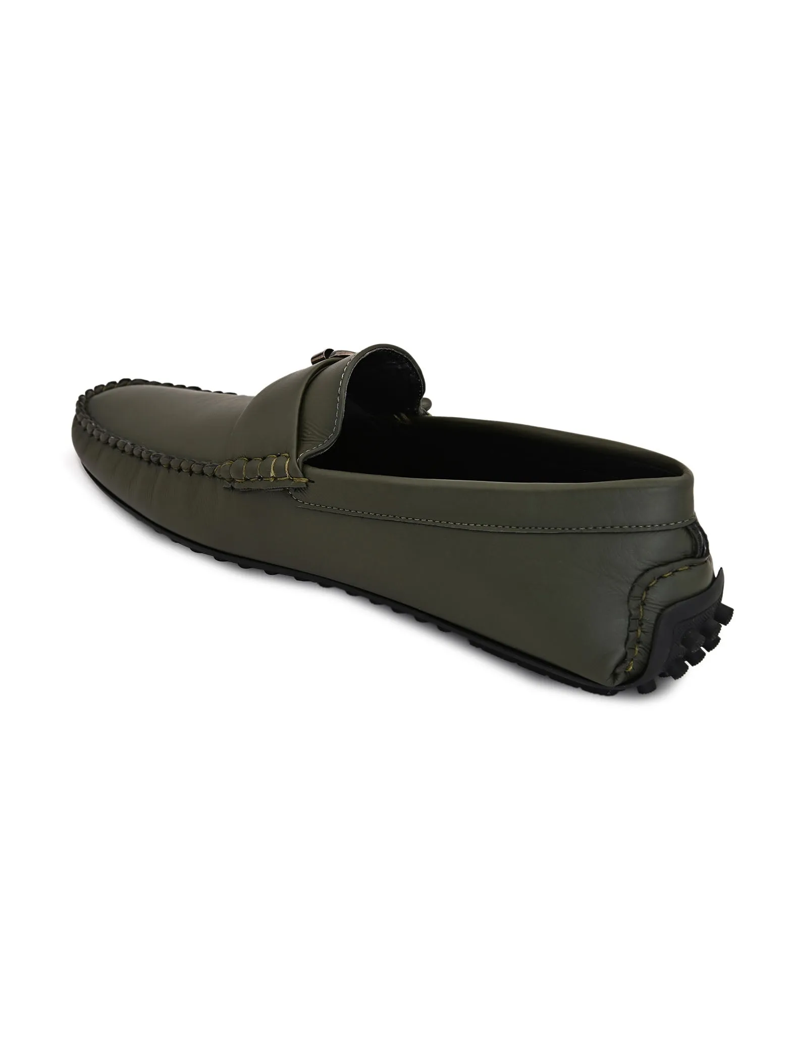 Olive Loafers With Buckle Closure