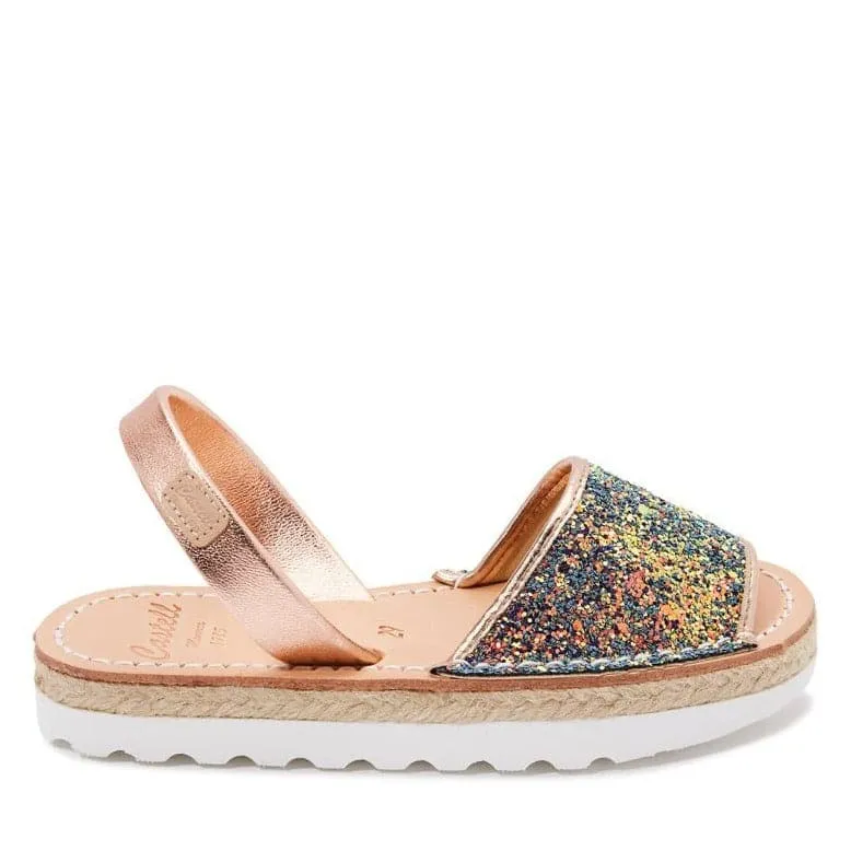 Open Toe Glitter Menorcan Sandal In Leather For Kids - Roma 1886R Strech