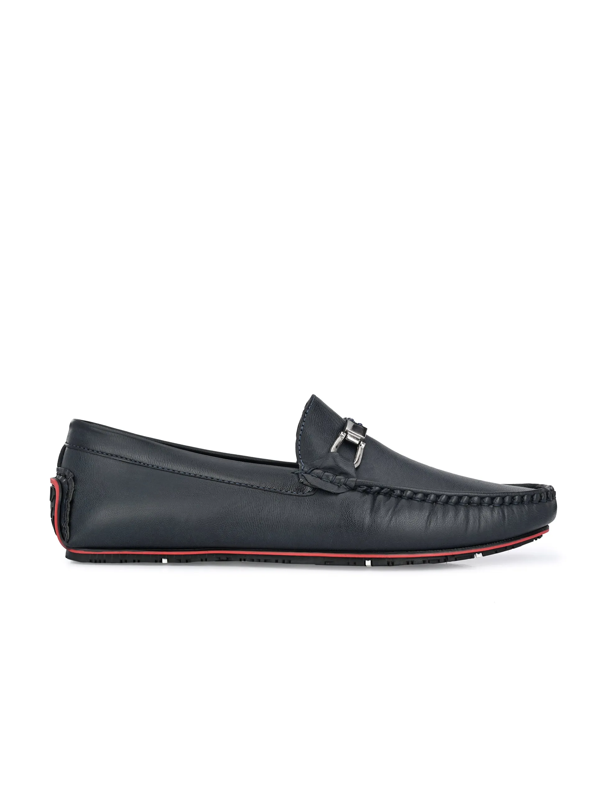 Round Toe Blue Buckle Loafers