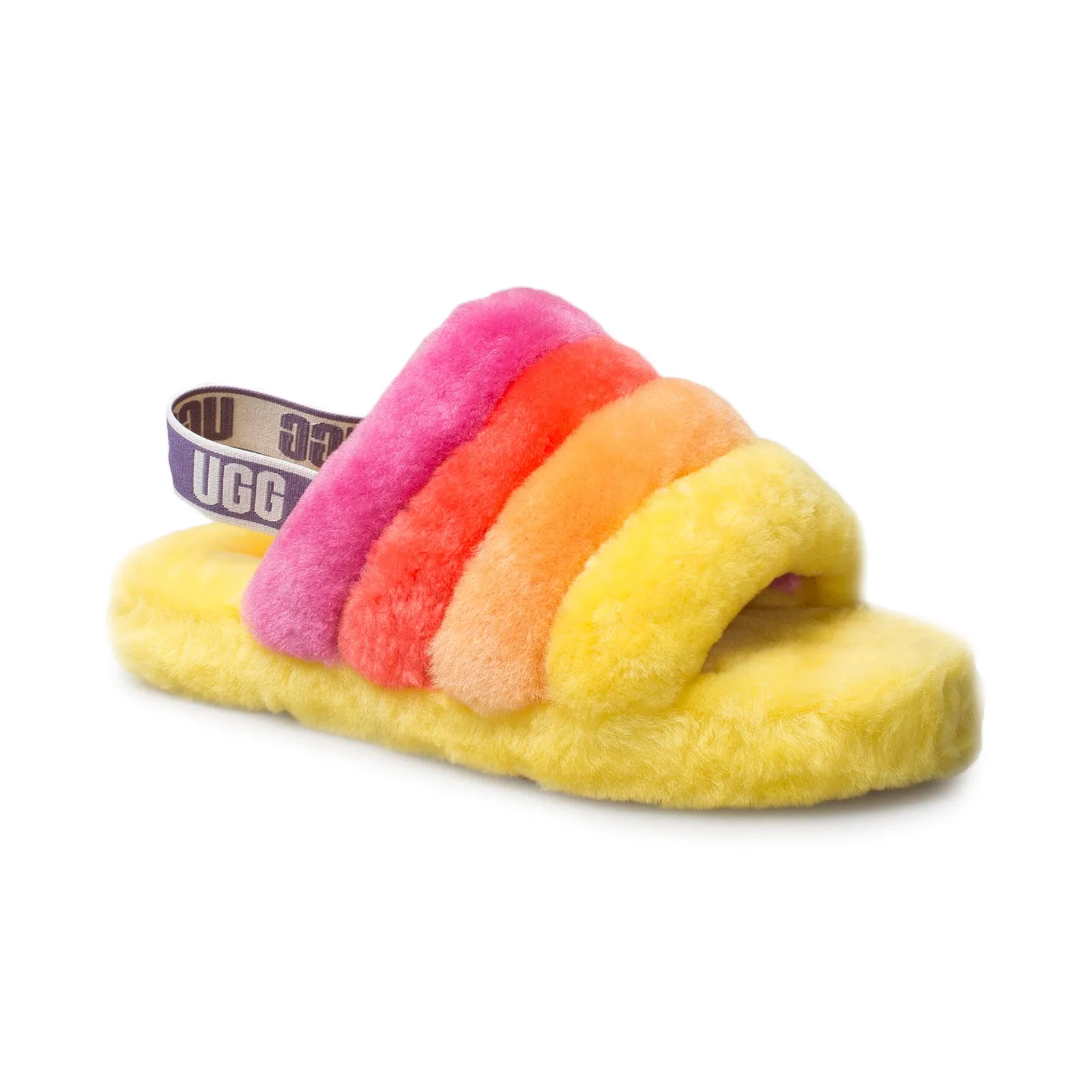 UGG Fluff Yeah Slide Pride Rainbow Yellow Slippers - Men's