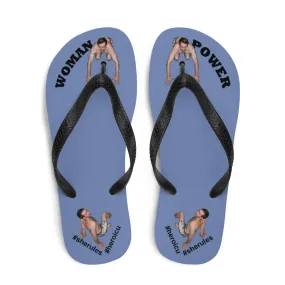 Woman Power Fabric Top Flip Flop Sandal Has Men Bow To Your Toes Blue Gray Color with Black Letters (NEW 2023-04)