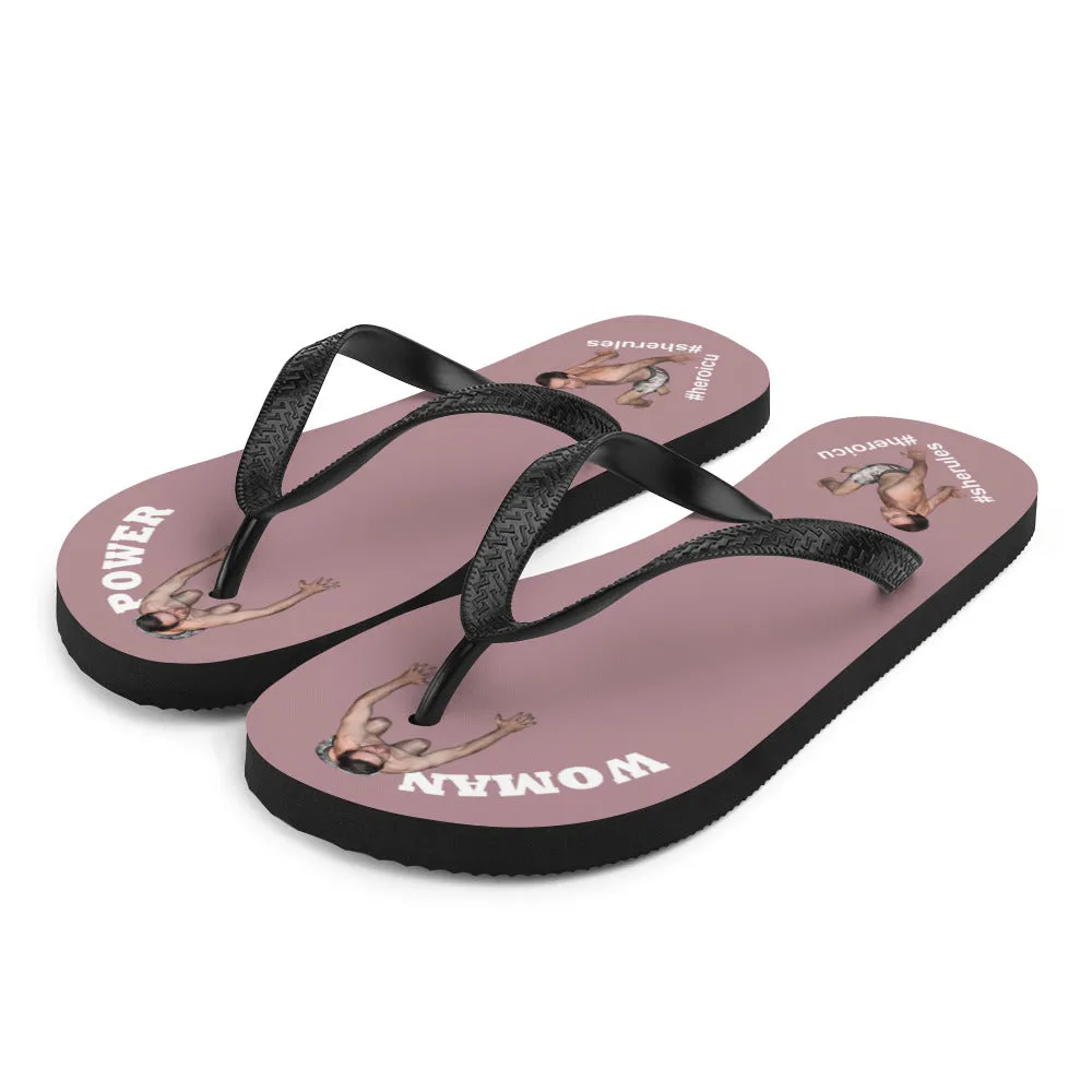 Woman Power Fabric Top Flip Flop Sandal Has Men Bow To Your Toes Dusty Rose Color with White Letters (NEW 2023-04)