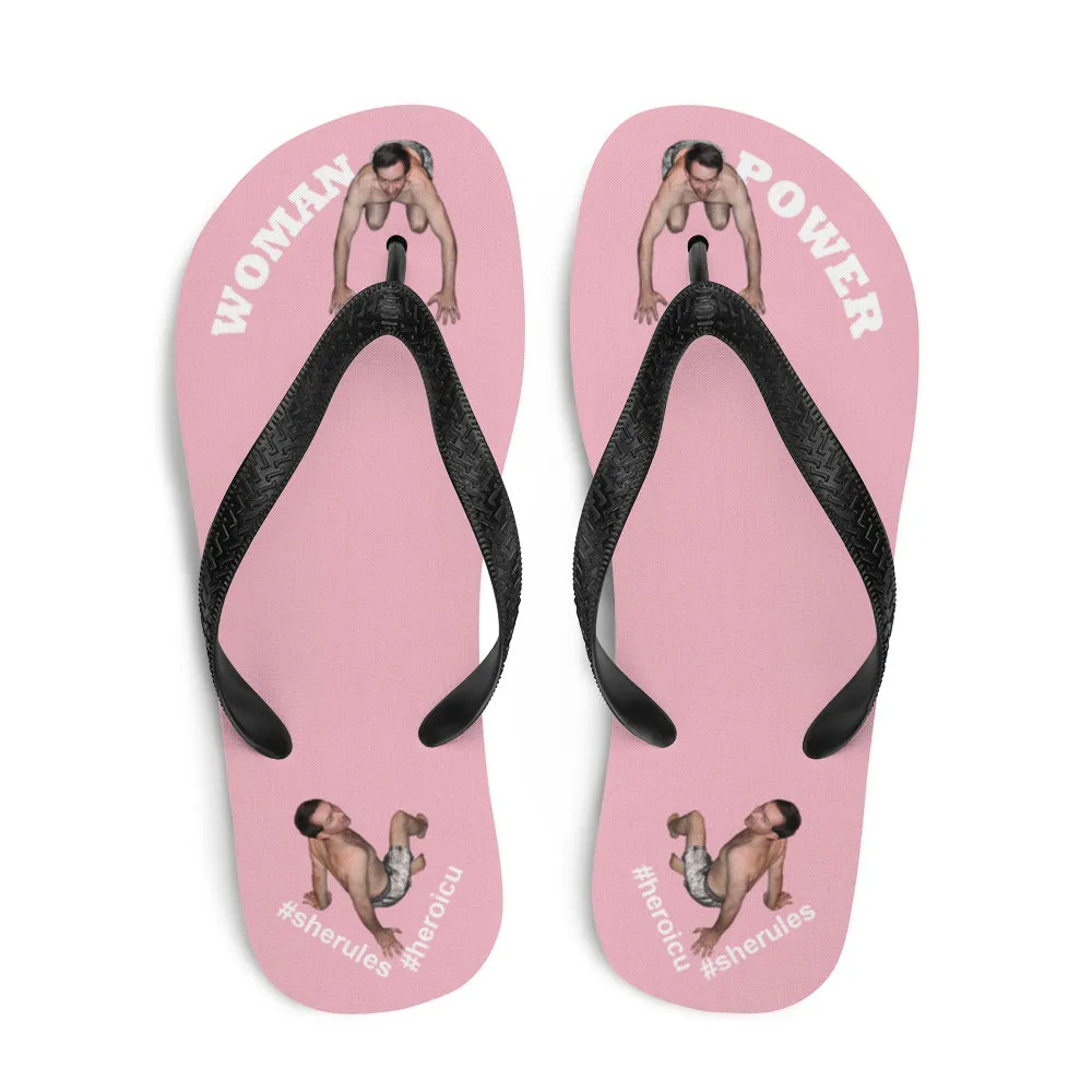 Woman Power Fabric Top Flip Flop Sandal Has Men Bow To Your Toes in 20 Colors White Letters (NEW 2023-04)