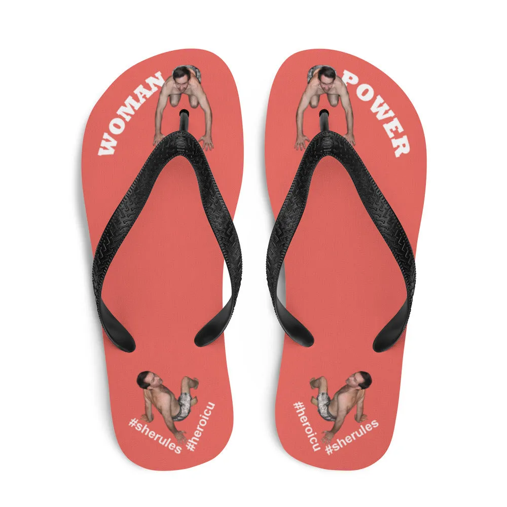 Woman Power Fabric Top Flip Flop Sandal Has Men Bow To Your Toes in 20 Colors White Letters (NEW 2023-04)