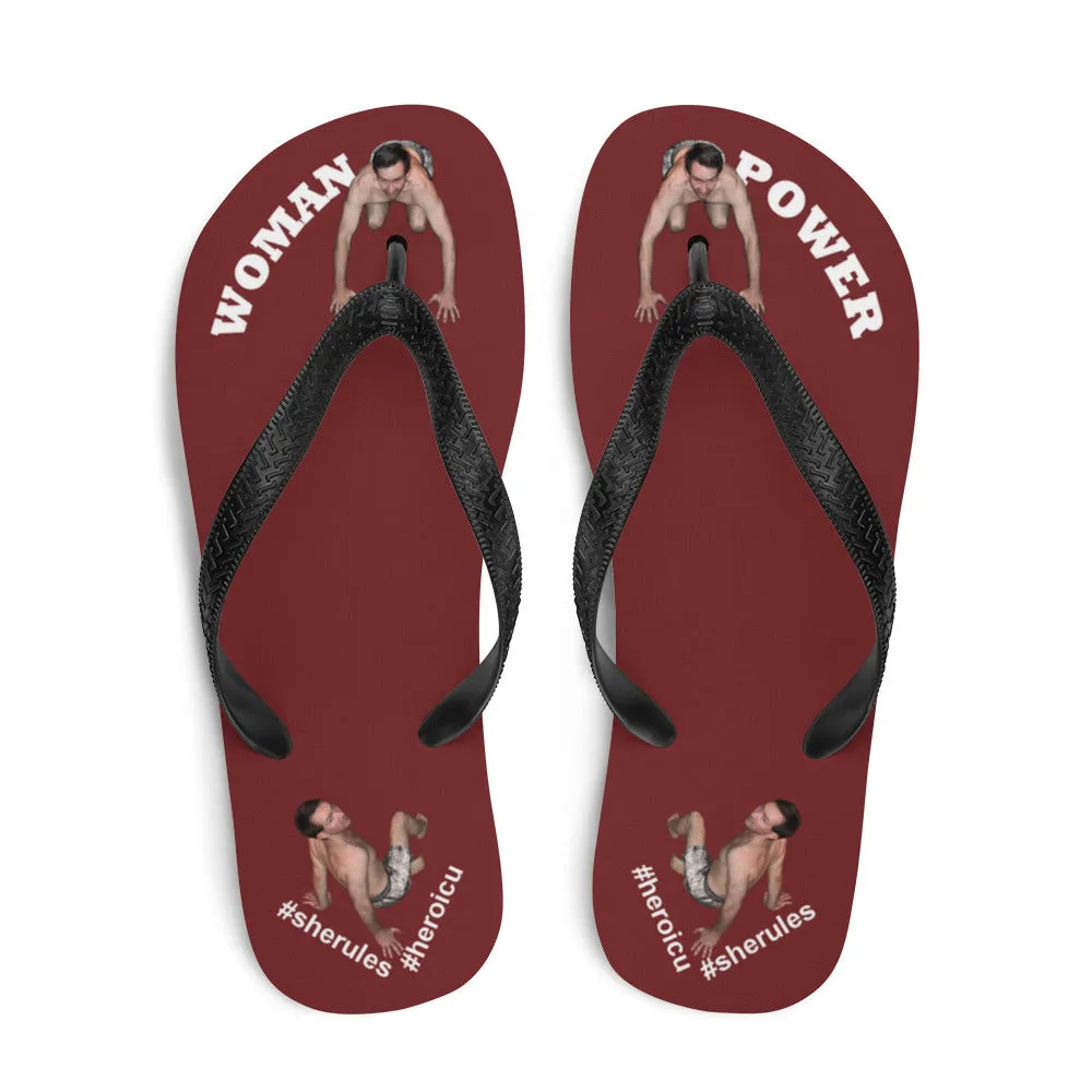 Woman Power Fabric Top Flip Flop Sandal Has Men Bow To Your Toes in 20 Colors White Letters (NEW 2023-04)