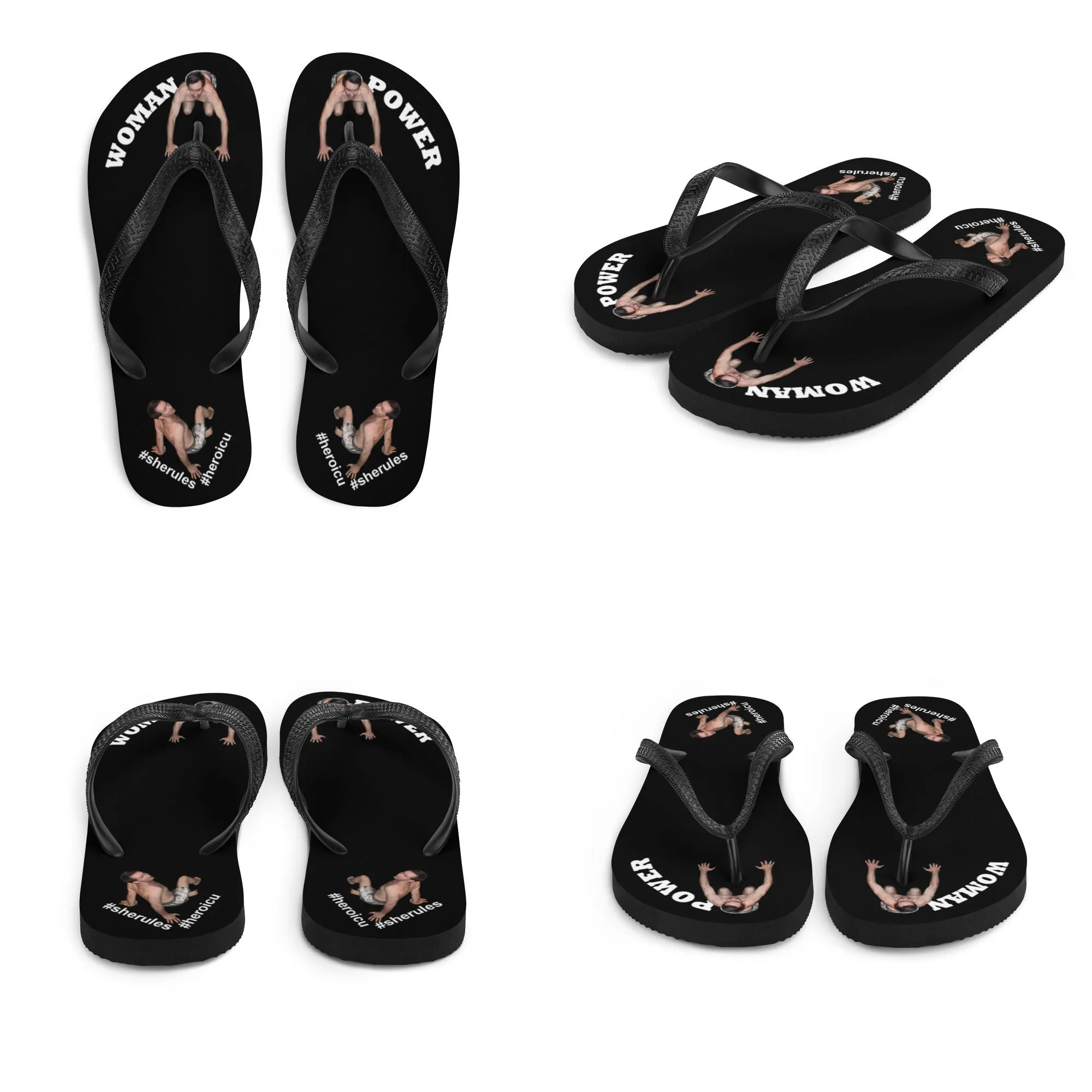 Woman Power Fabric Top Flip Flop Sandal Has Men Bow To Your Toes in 20 Colors White Letters (NEW 2023-04)