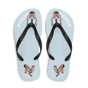 Woman Power Fabric Top Flip Flop Sandal Has Men Bow To Your Toes Light Gray Color with White Letters (NEW 2023-04)