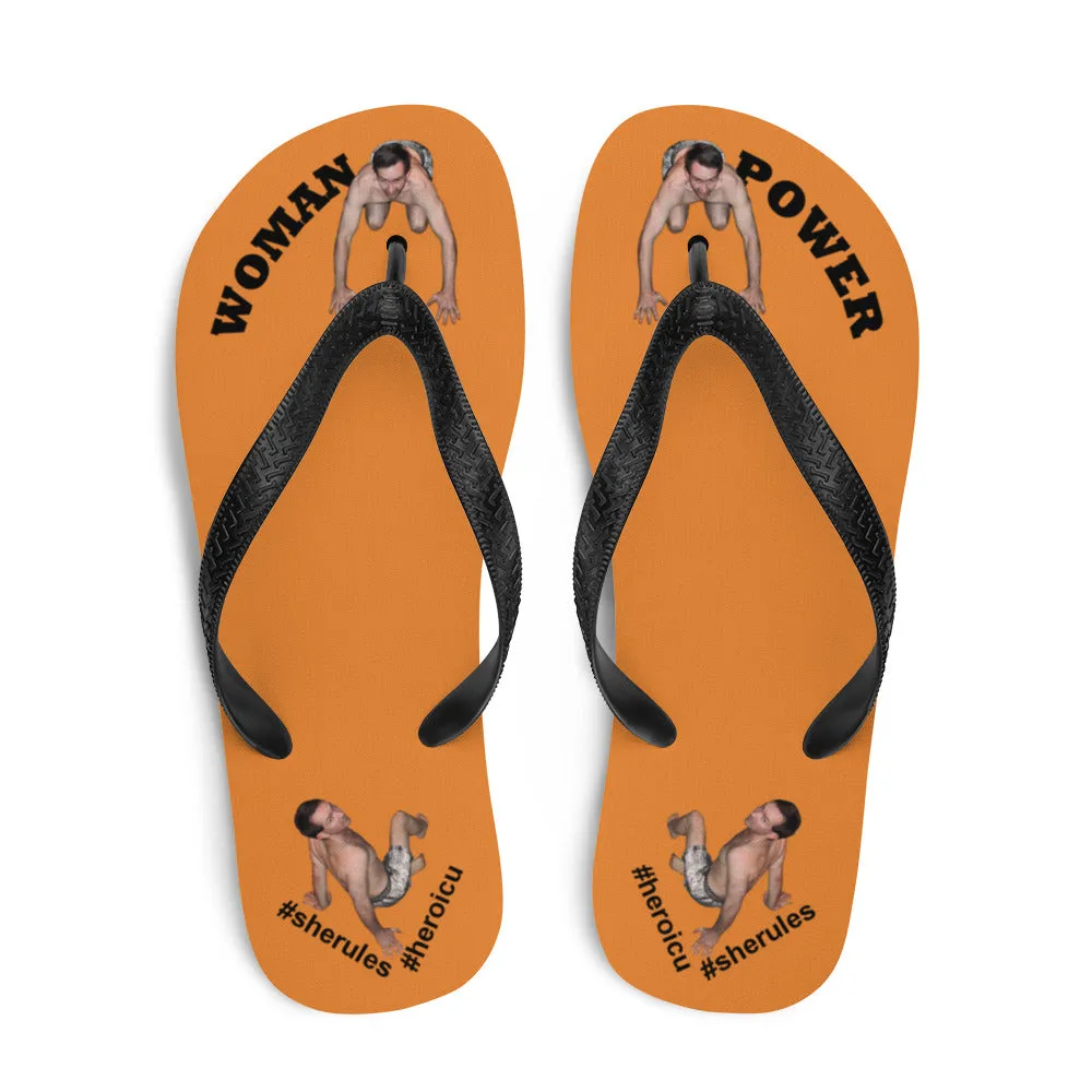 Woman Power Fabric Top Flip Flop Sandal Has Men Bow To Your Toes Orange Color with Black Letters (NEW 2023-04)