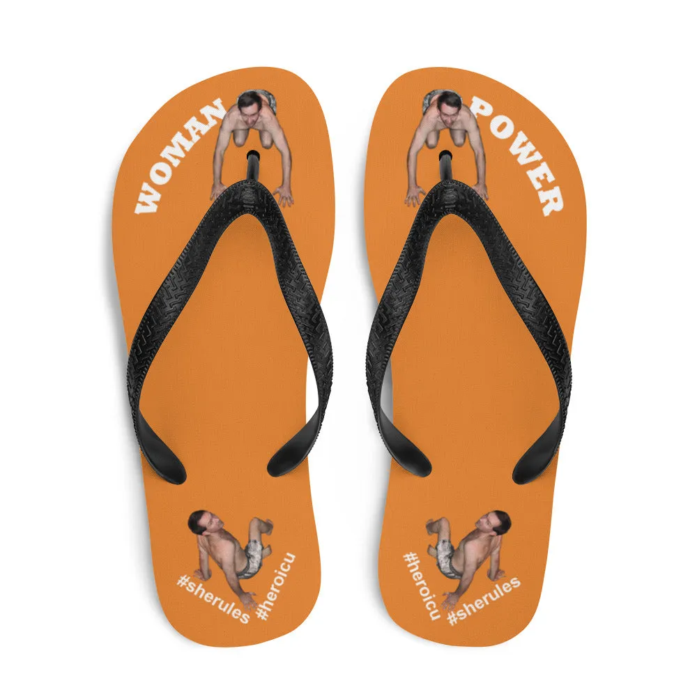 Woman Power Fabric Top Flip Flop Sandal Has Men Bow To Your Toes Orange Color with White Letters (NEW 2023-04)