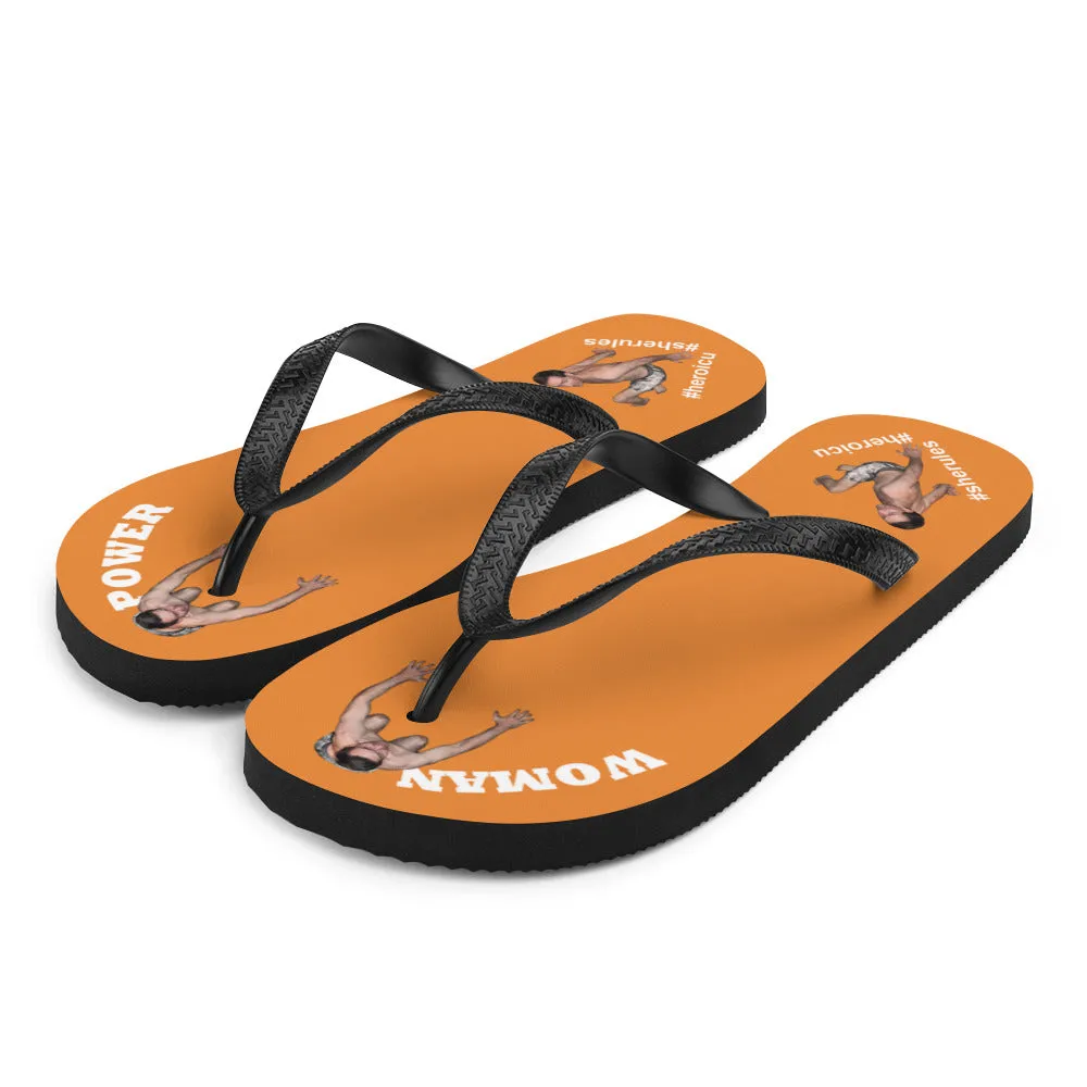 Woman Power Fabric Top Flip Flop Sandal Has Men Bow To Your Toes Orange Color with White Letters (NEW 2023-04)