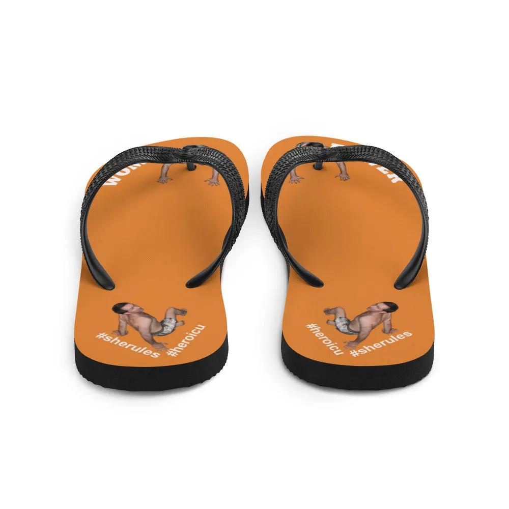 Woman Power Fabric Top Flip Flop Sandal Has Men Bow To Your Toes Orange Color with White Letters (NEW 2023-04)