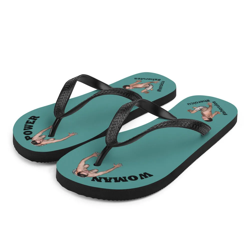 Woman Power Fabric Top Flip Flop Sandal Has Men Bow To Your Toes Teal Color with Black Letters (NEW 2023-04)