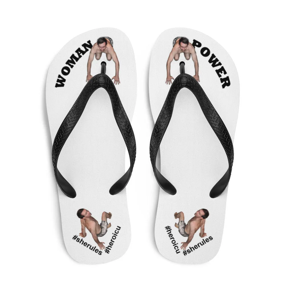 Woman Power Fabric Top Flip Flop Sandal Has Men Bow To Your Toes White Color with Black Letters (NEW 2023-04)