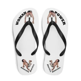 Woman Power Fabric Top Flip Flop Sandal Has Men Bow To Your Toes White Color with Black Letters (NEW 2023-04)