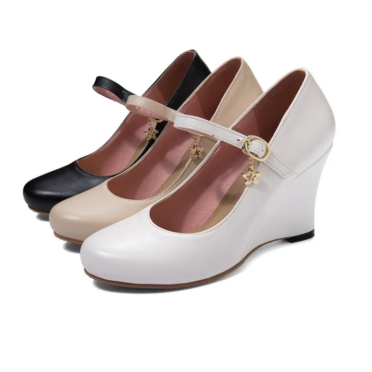 Women's Mary Janes Buckle Wedge Heel Pumps