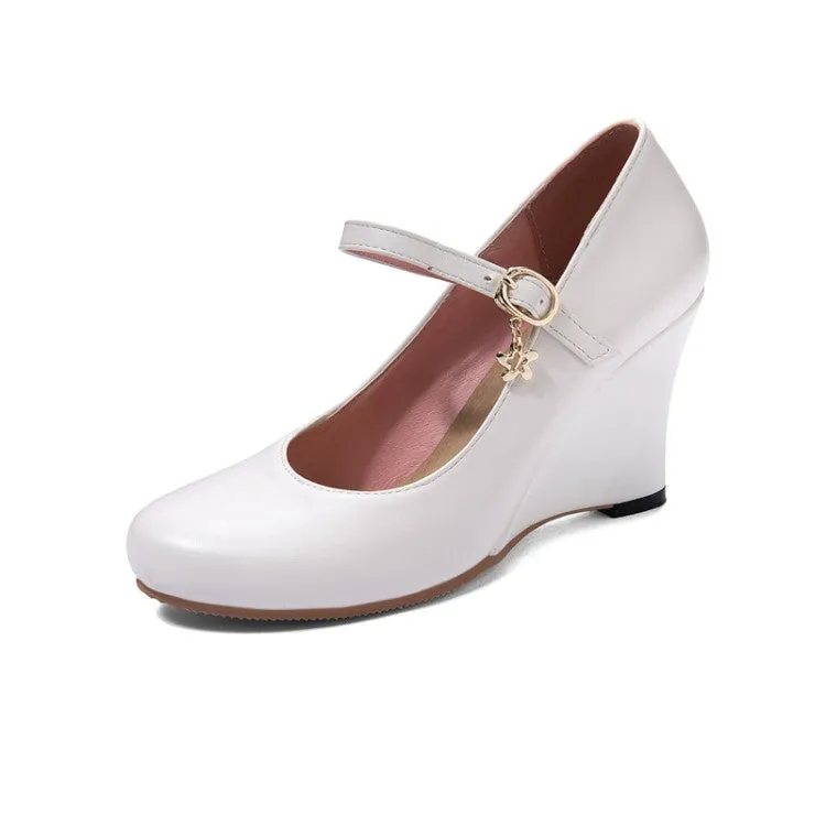 Women's Mary Janes Buckle Wedge Heel Pumps