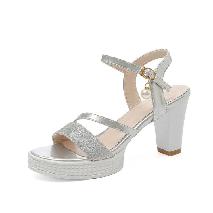 Women's Peep Toe Hollow Out Buckle High Heel Platform Sandals