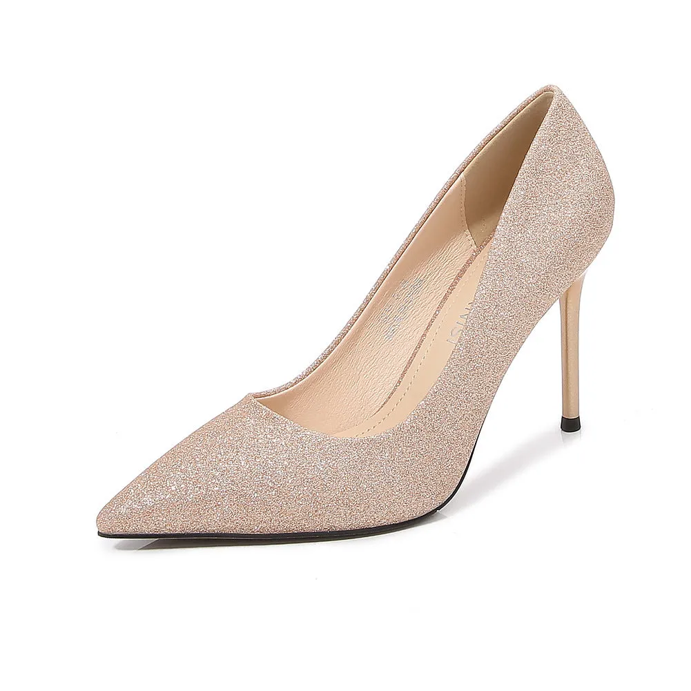 Women's Sequins Pointed Toe Shallow Stiletto Heel Pumps