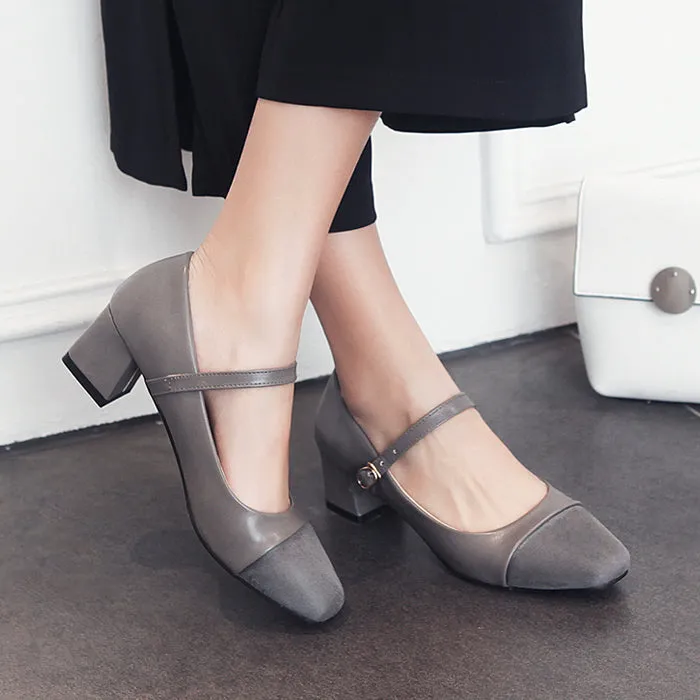 Women's's Square Toe Mary Jane Block Heels Pumps