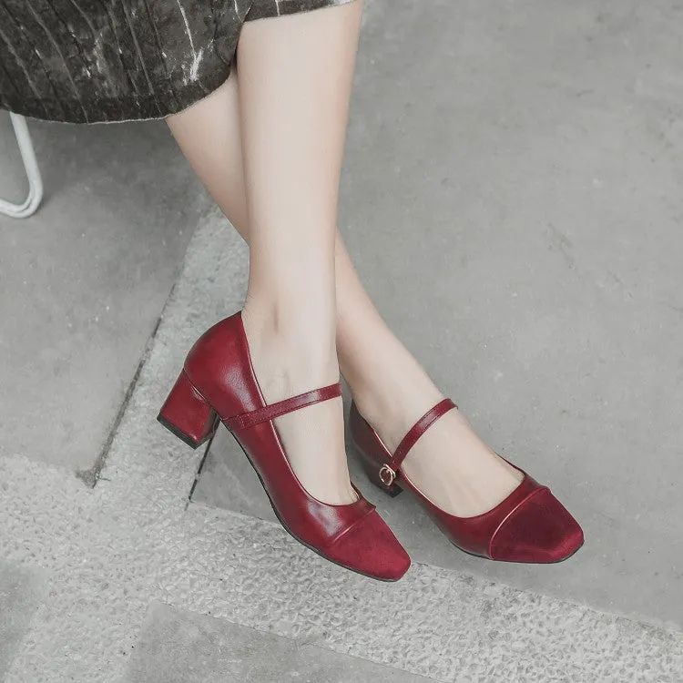 Women's's Square Toe Mary Jane Block Heels Pumps